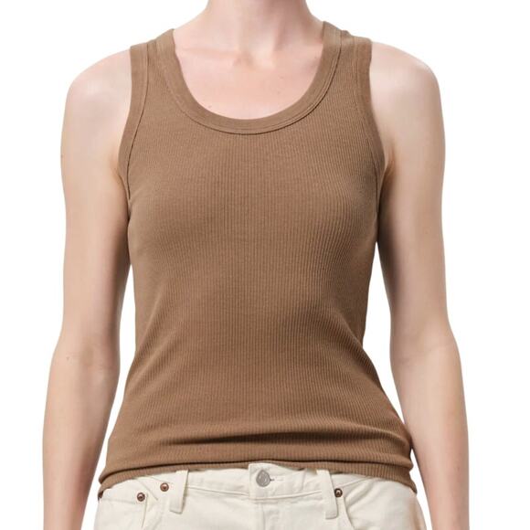 Agolde Tops - Agolde Tan Poppy Scoop Neck Ribbed Basic Layering Summer Casual Simple Tank Top